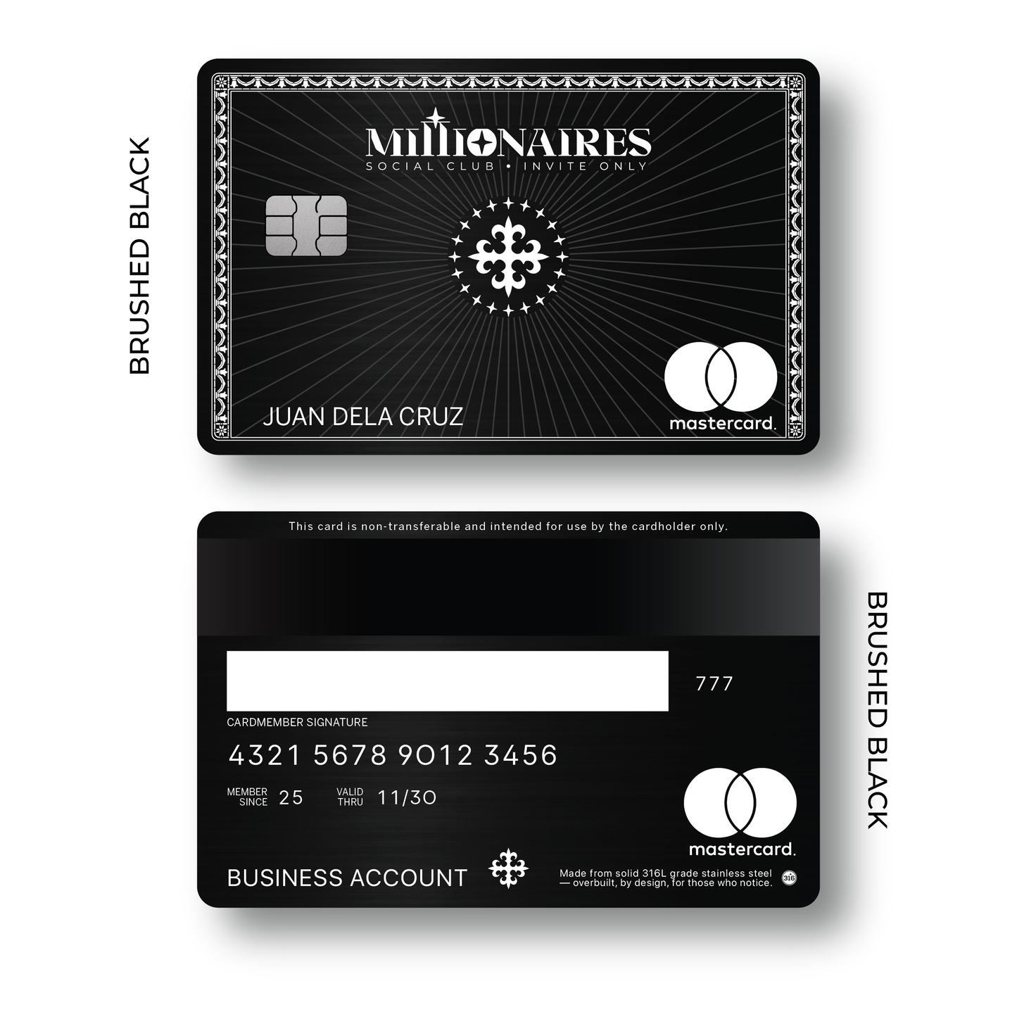 Metal Card The Millionaires Social Club
