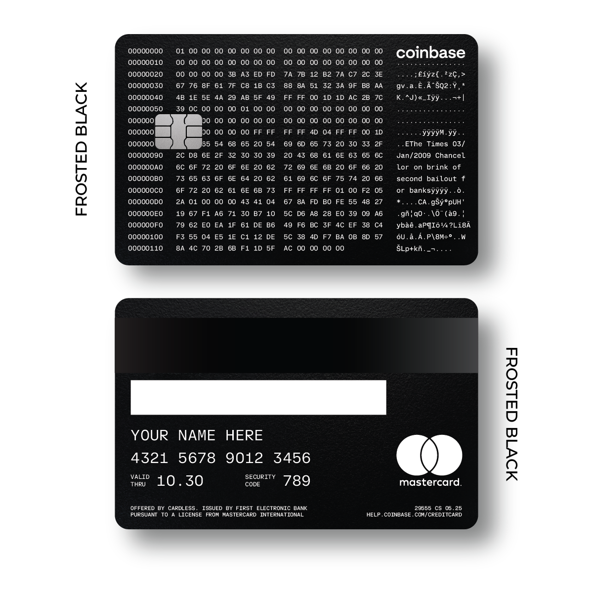 Metal Card Coinbase One "Bitcoin Genesis Block"
