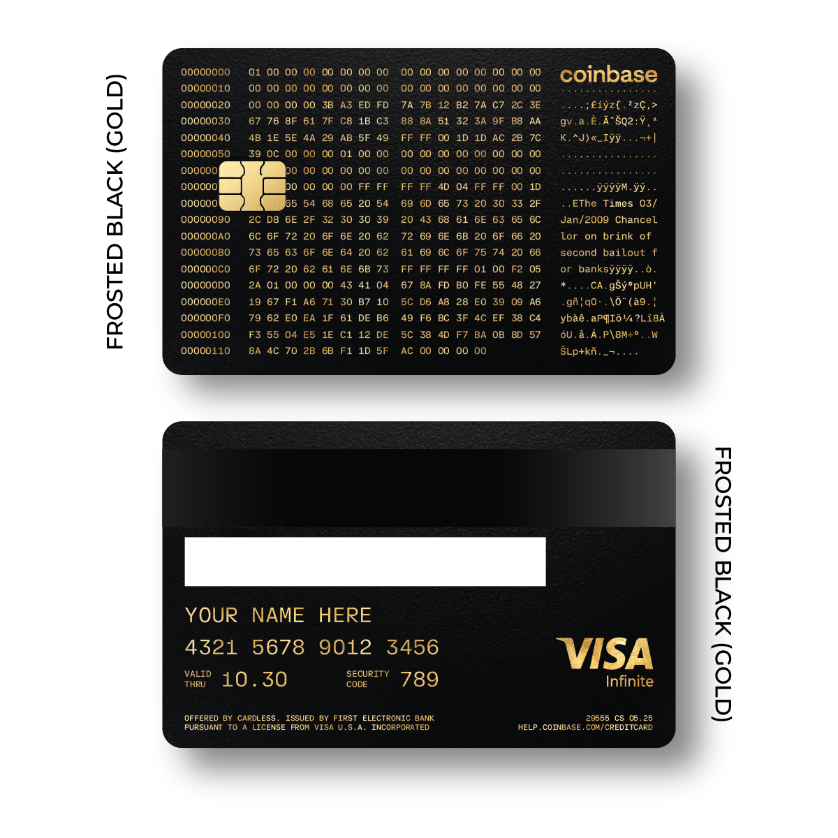 Metal Card Coinbase One "Bitcoin Genesis Block"